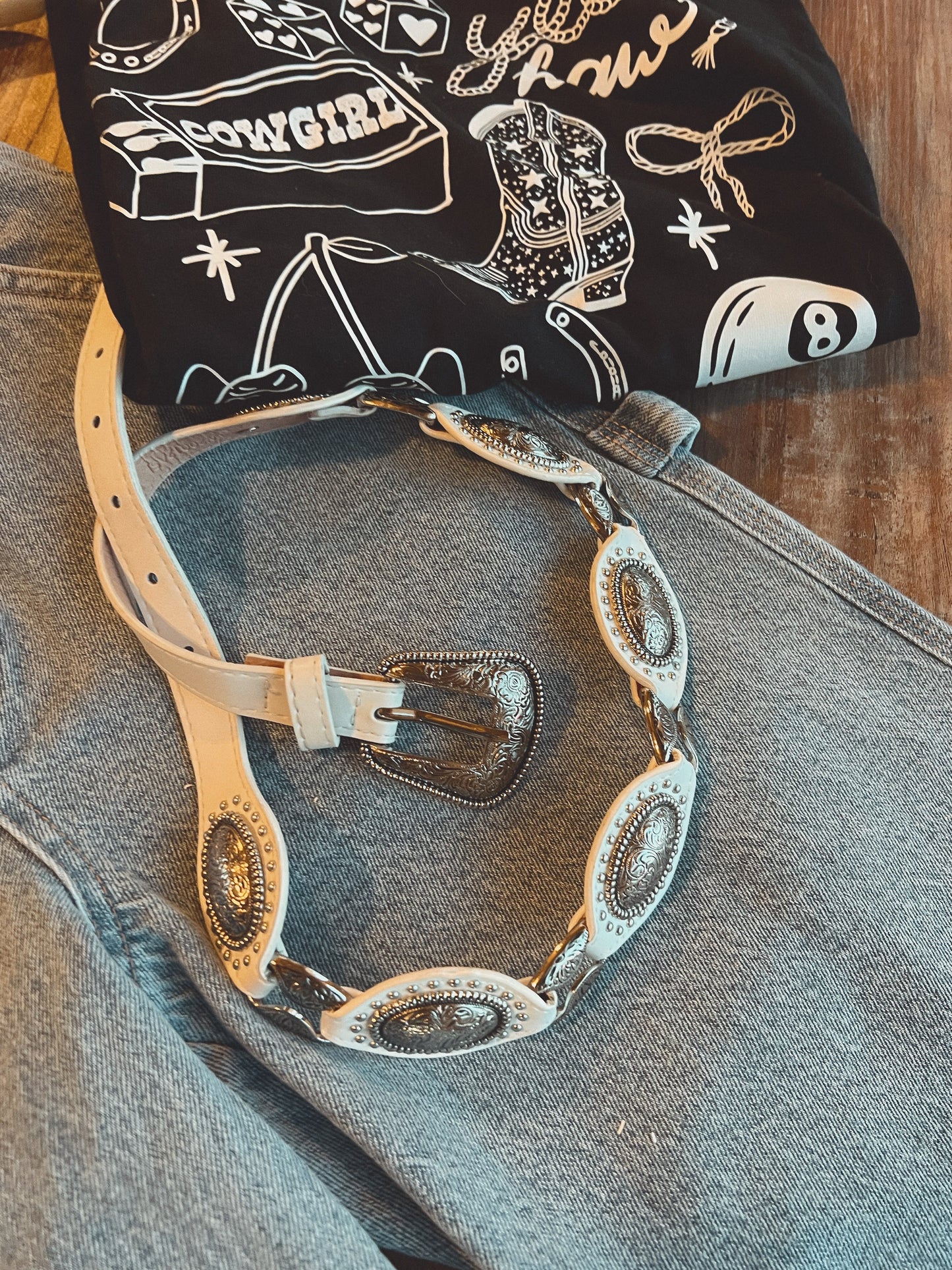 The Talia Western Concho Belt in White