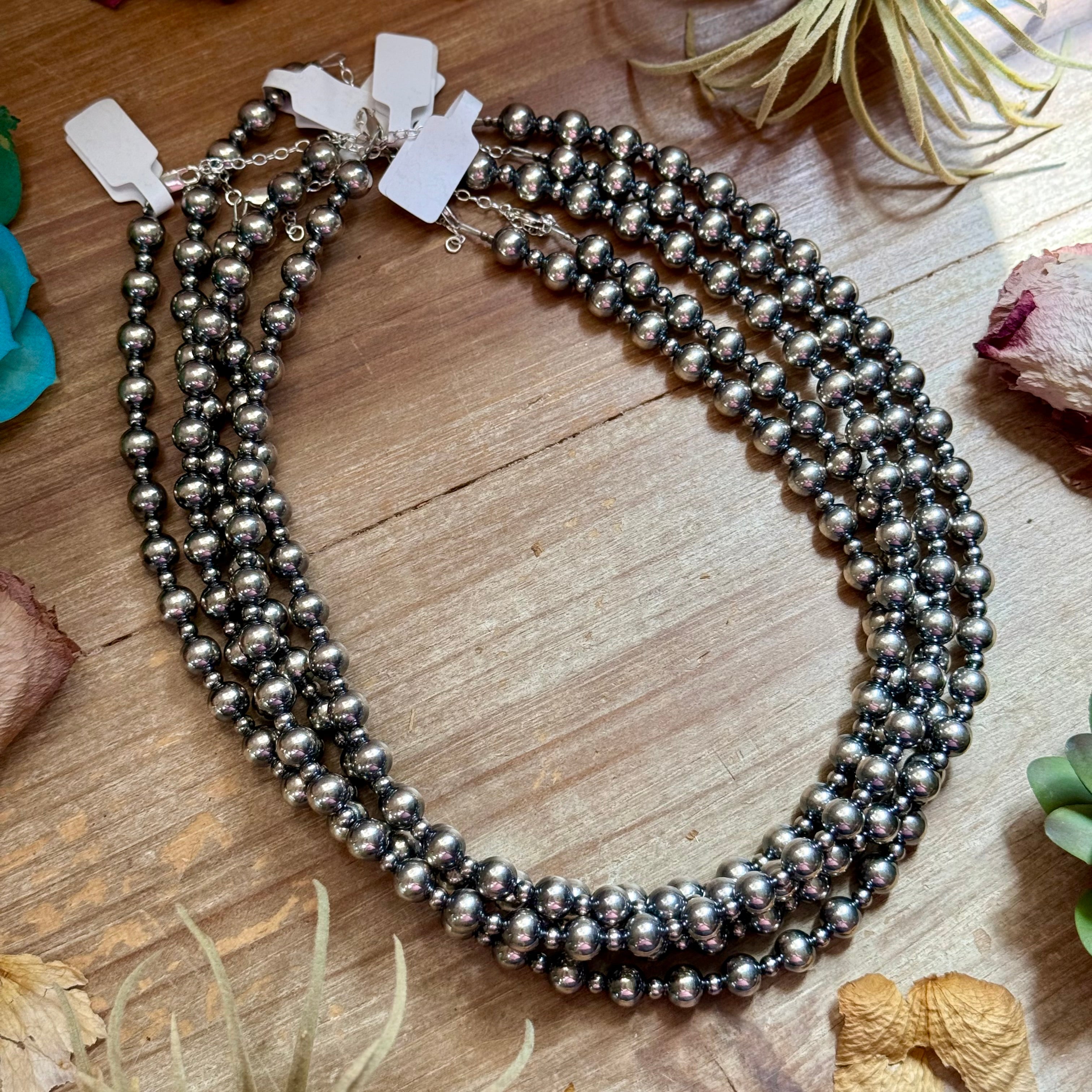 18-Inch Sterling Silver Pearl Necklace – 4mm & 8mm Alternating Pearls