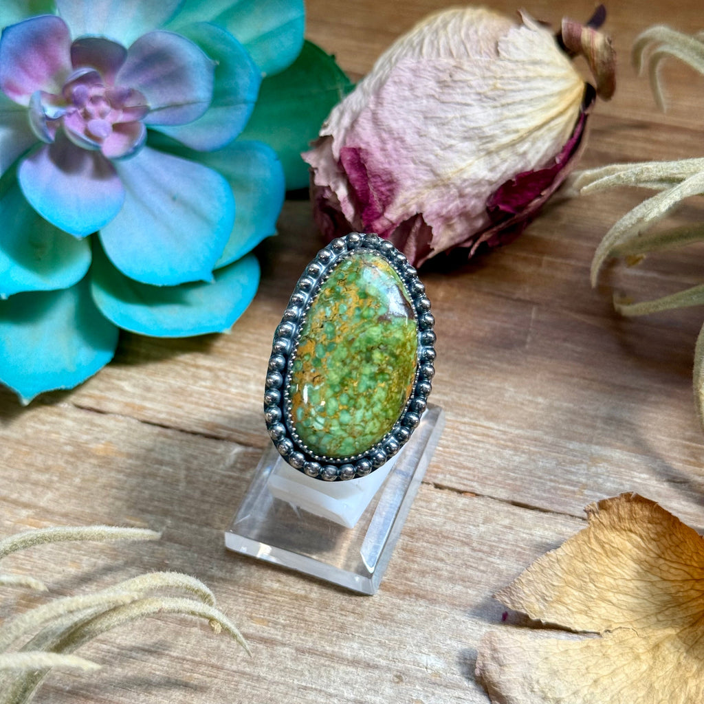 Mj Ring - Sterling Silver Green Turquoise Adjustable