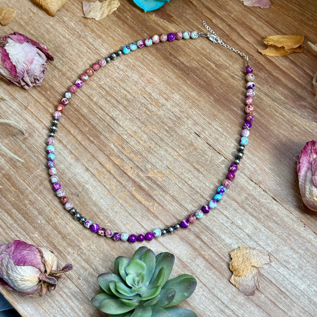 Purple Variscite & Sterling Pearl Necklace 18.25”