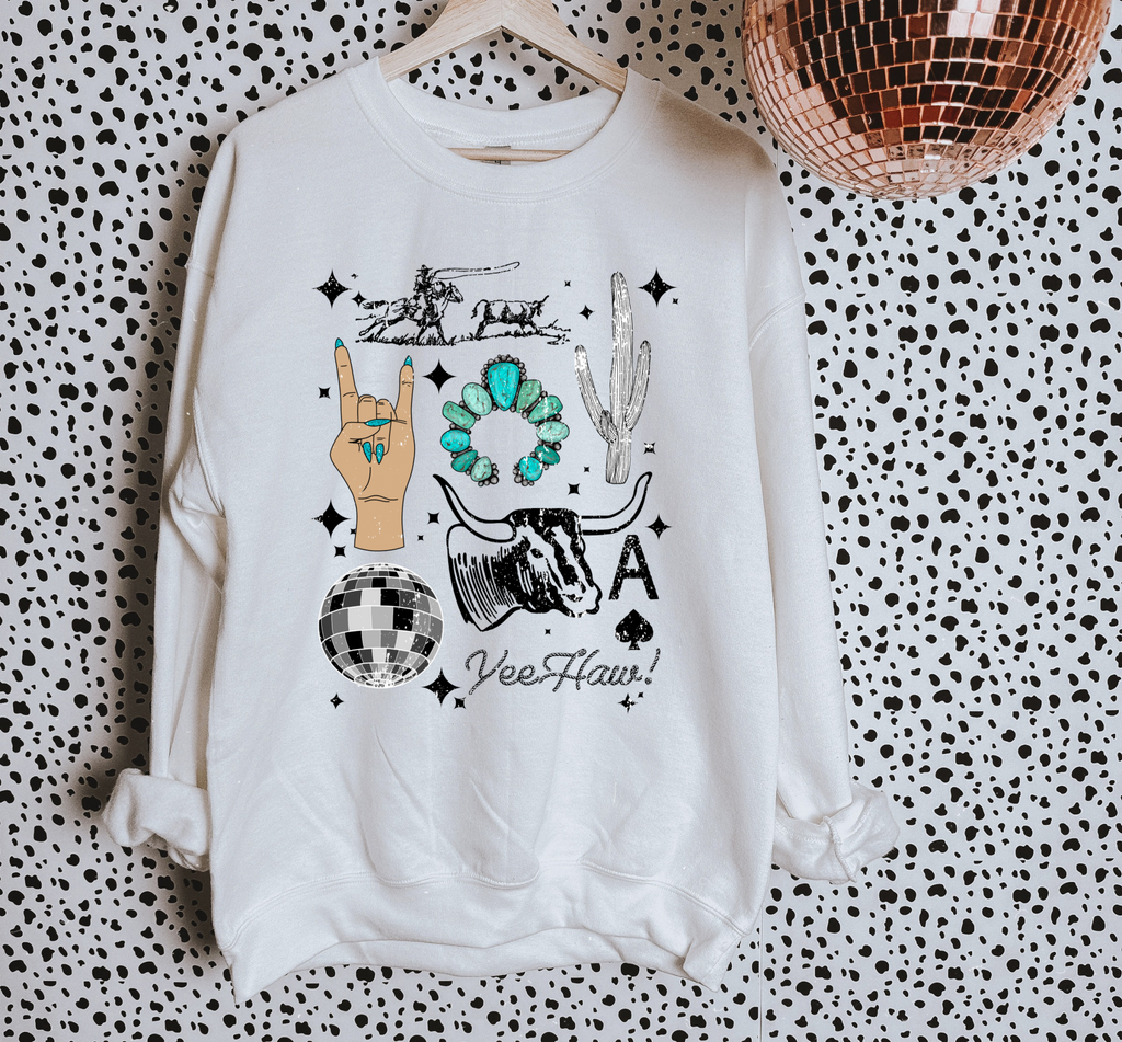 Punchy Collage Tee or Crewneck