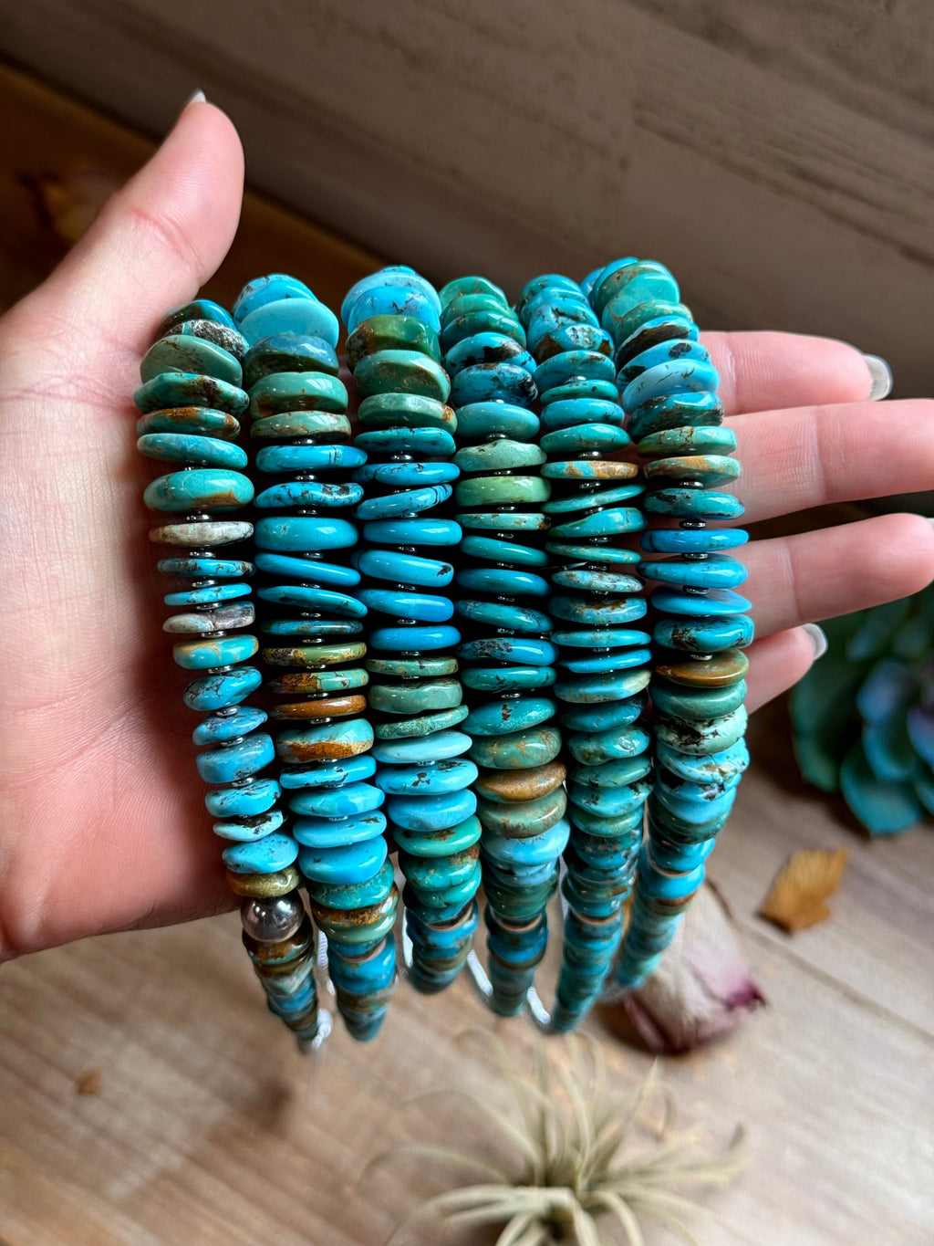 Tri-Color Turquoise Graduated Necklace with Hematite & Sterling Silver Accents – 23”