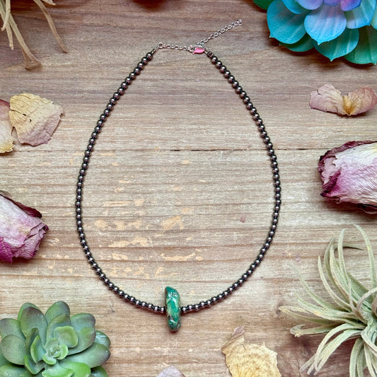 16” Green & Brown Turquoise Necklace – Sterling Silver