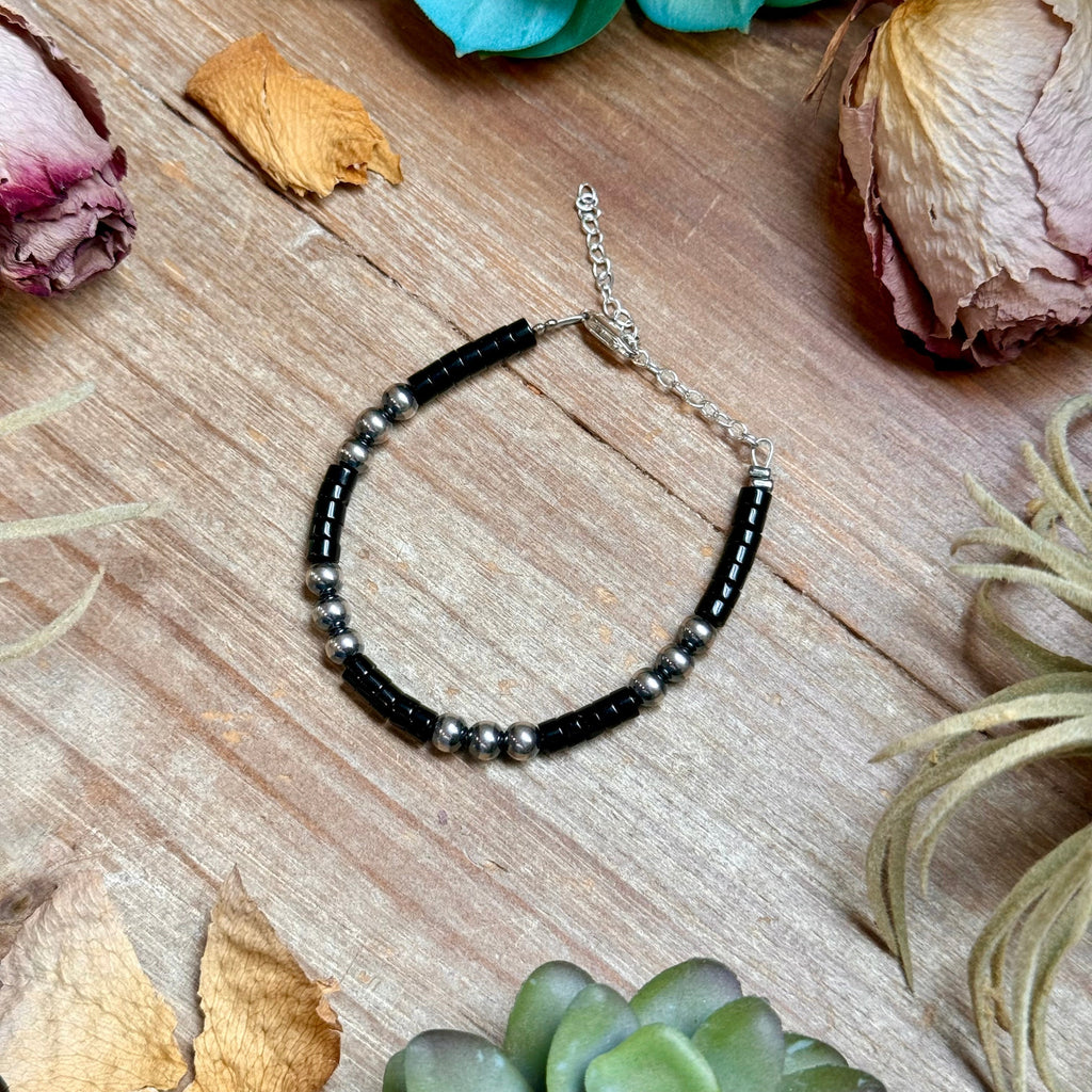 Black Onyx & Sterling Silver Bracelet – 6 1/4"  – 5mm