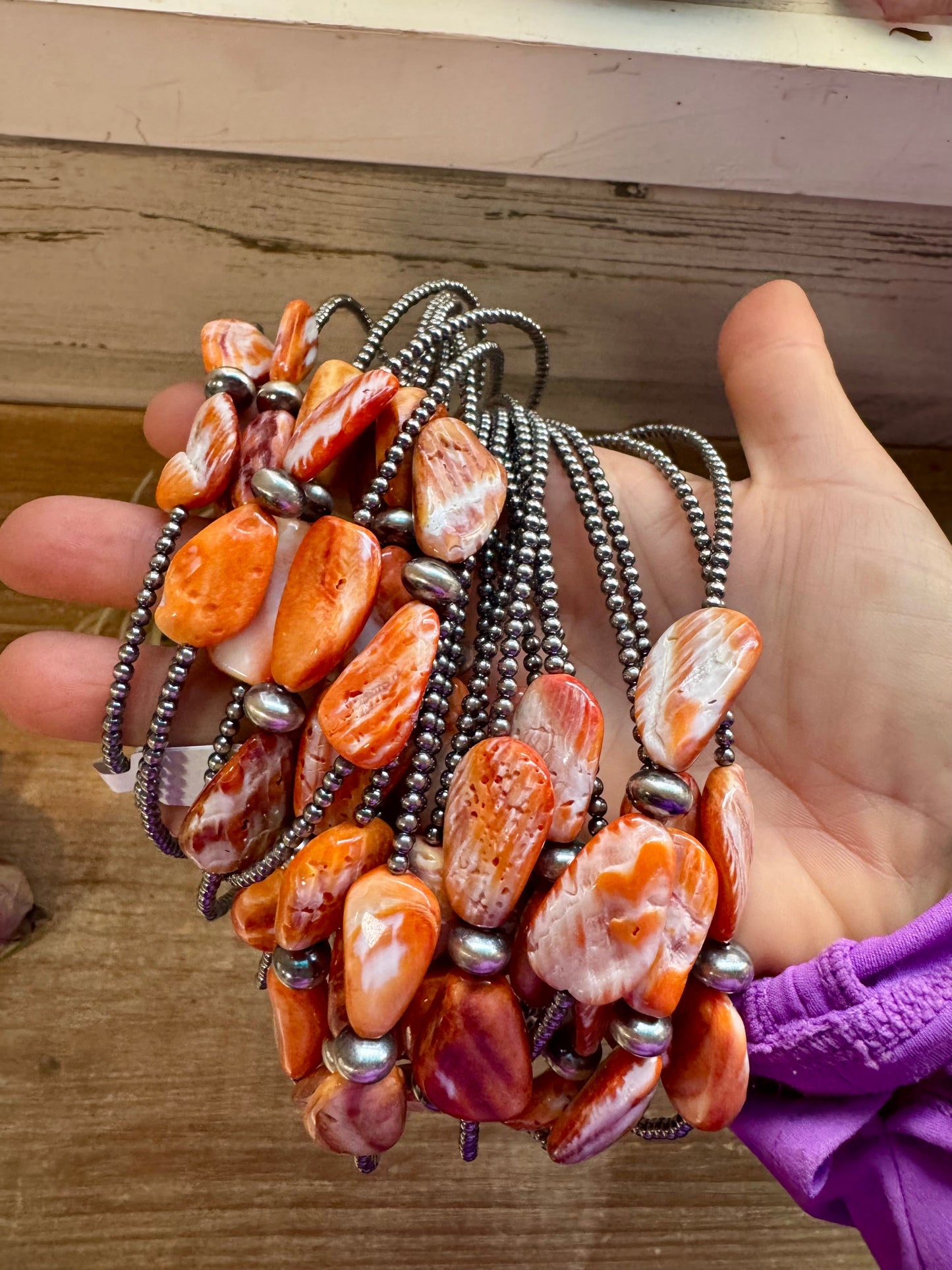 14" Spiny Oyster & Sterling Silver Pearl Choker – 3mm & 10mm