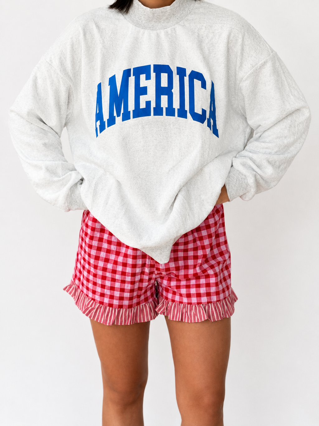 Light Grey Mock Neck Reversible USA/America Graphic Sweatshirt