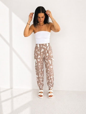 Khaki Western Print Drawstring Jogger