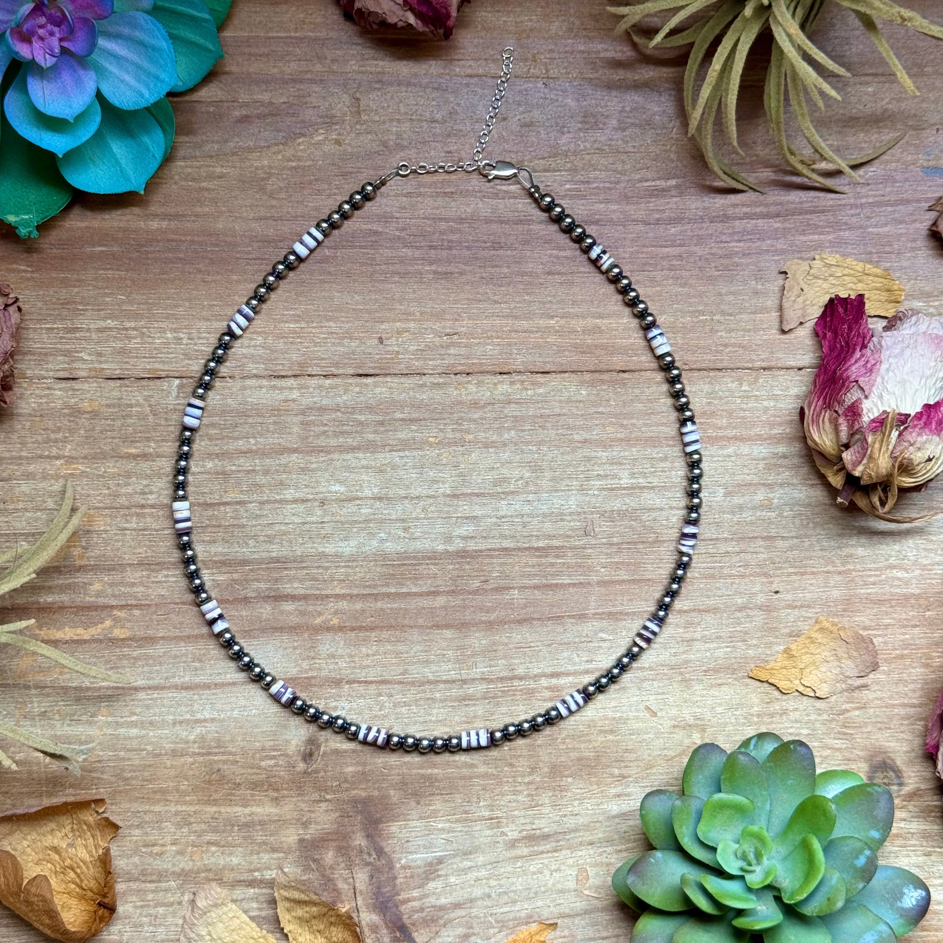 Wampum Shell & Sterling Silver Necklace 4mm 16"