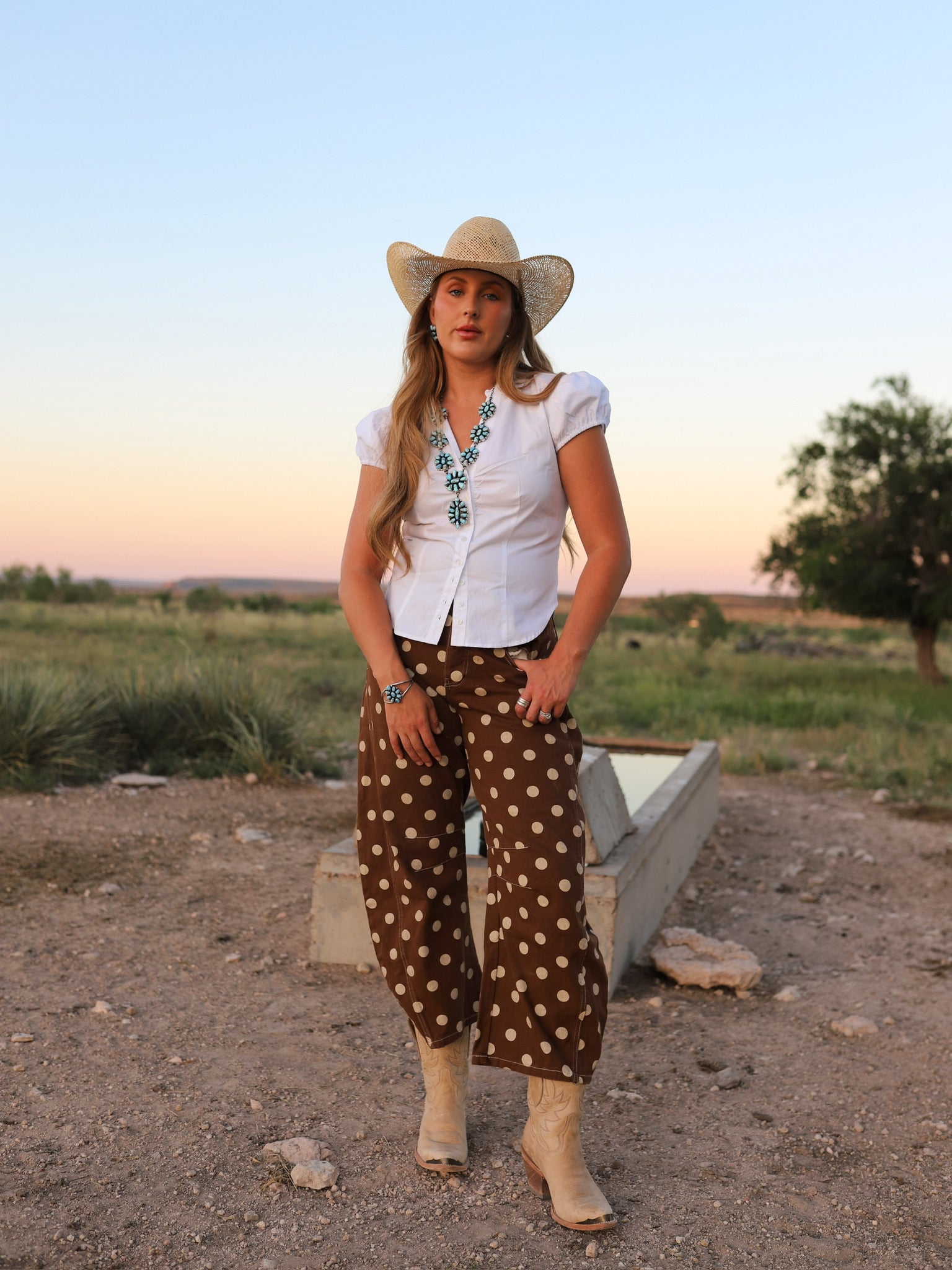The Brenham Polka Dot Barrel Jeans