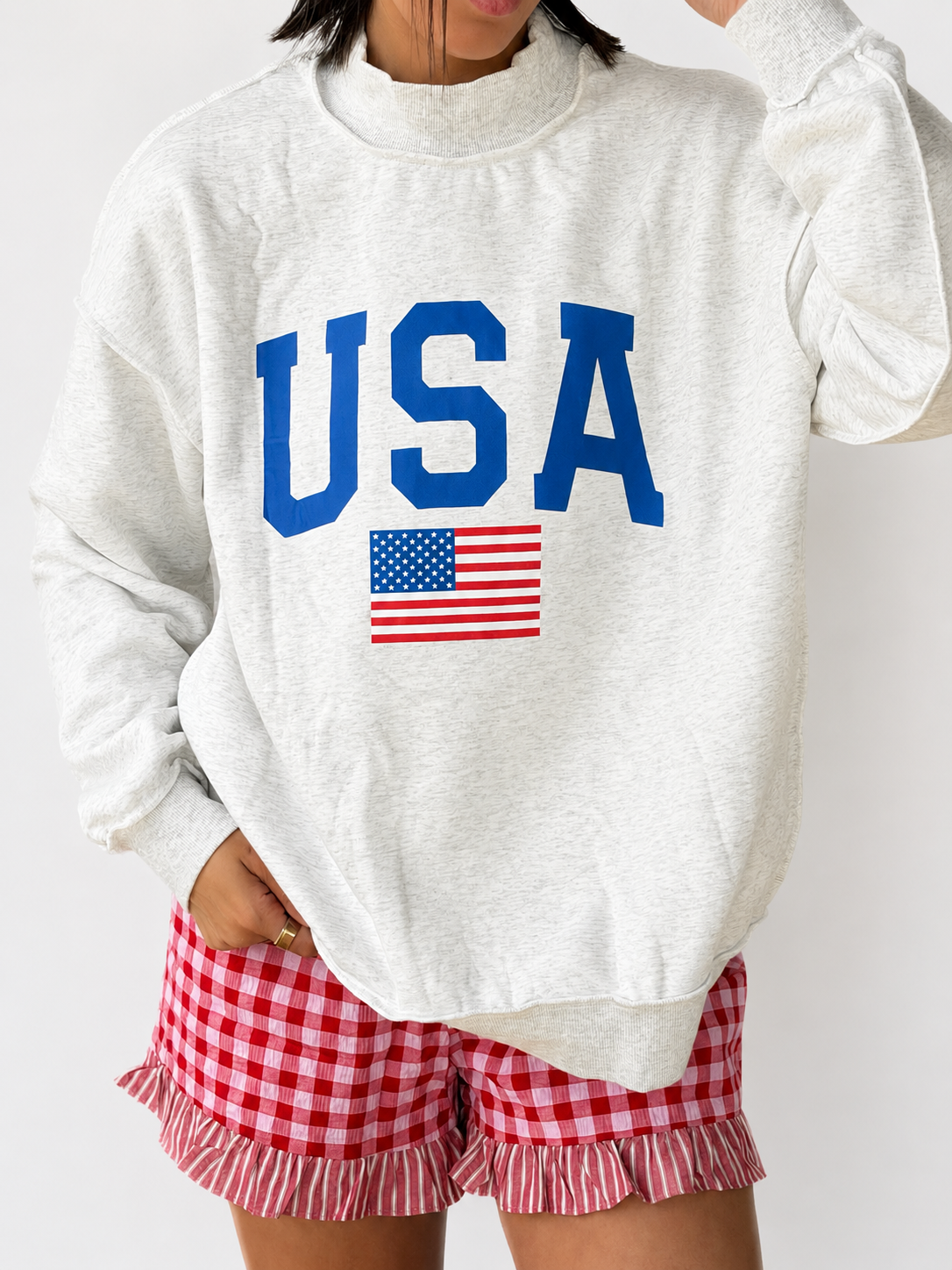 Light Grey Mock Neck Reversible USA/America Graphic Sweatshirt