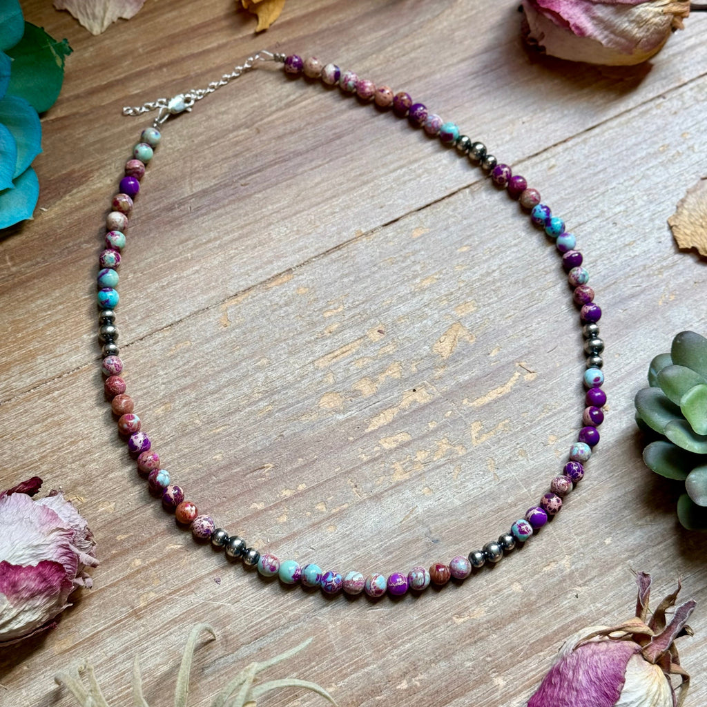 Purple Variscite & Sterling Pearl Necklace 18.25”