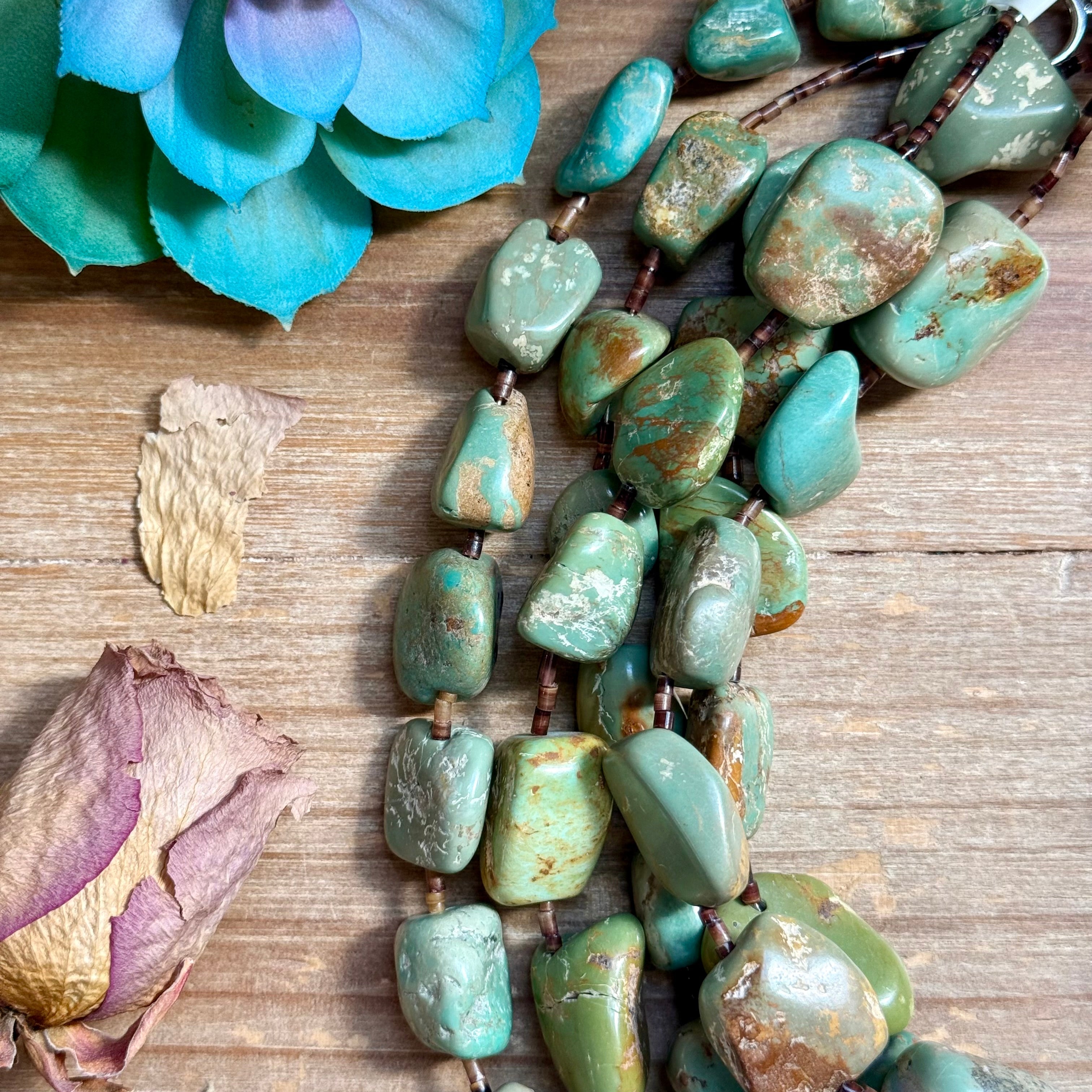 20” Brown Shell & Green Turquoise Nugget Necklace
