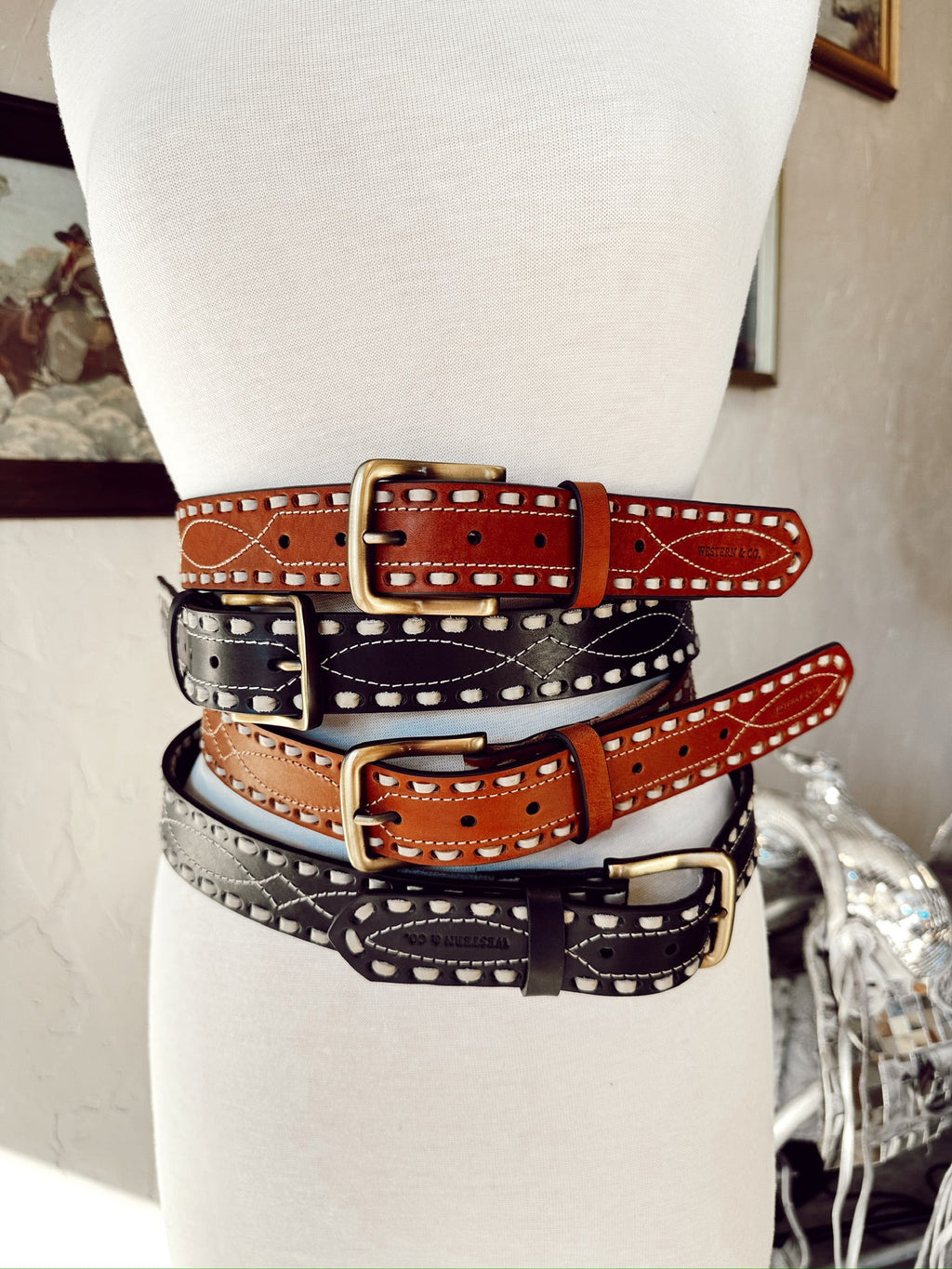 The Classic Buckstitch Belt in Brown LARGE