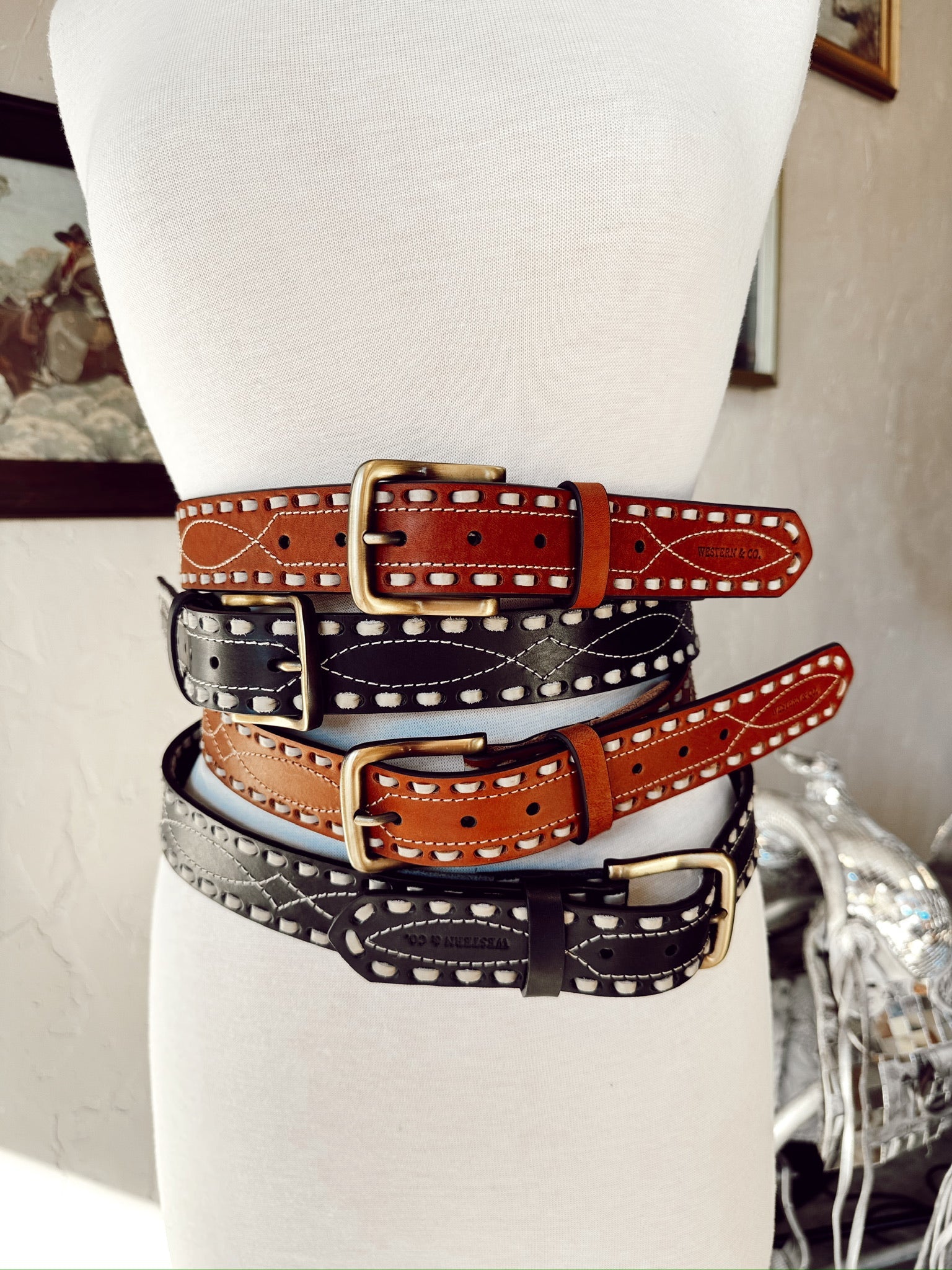 The Classic Buckstitch Belt in Brown LARGE