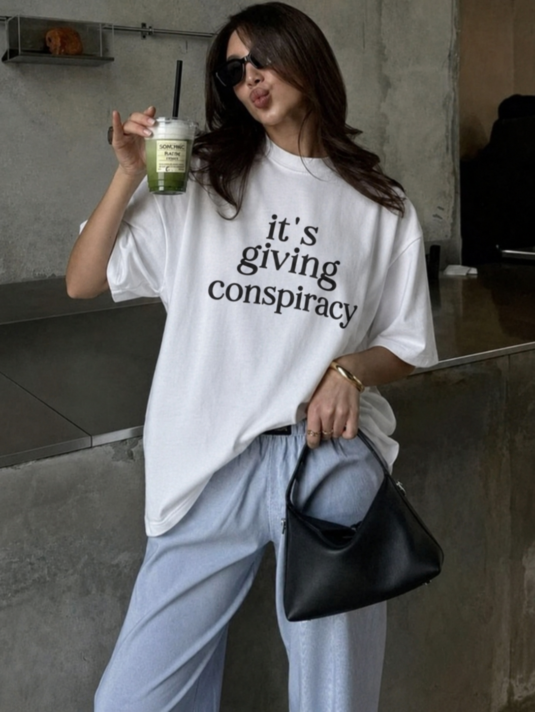 Women's Tee — "It's Giving Conspiracy" Graphic Tee, Trendy Satirical Statement Shirt