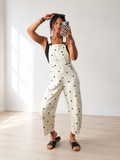 PREORDER OPEN - Jet Stream Polka Dot Print Bib Pocket Denim Barrel Overalls Jumpsuit
