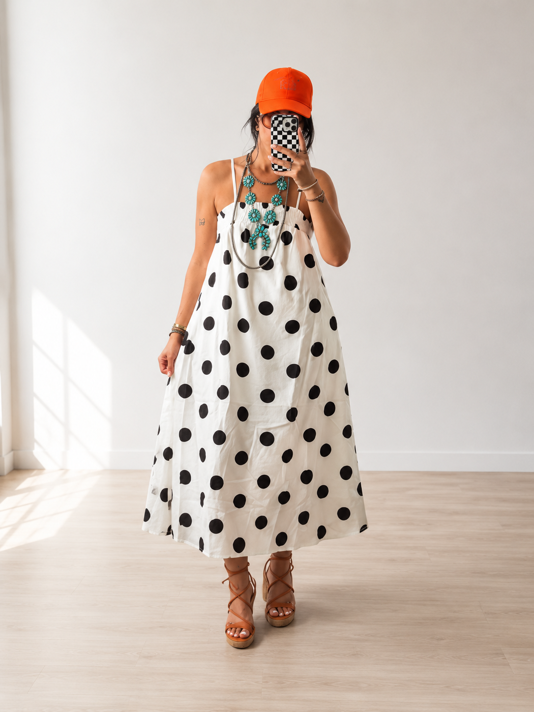 White Polka Dot Spaghetti Straps Maxi Dress