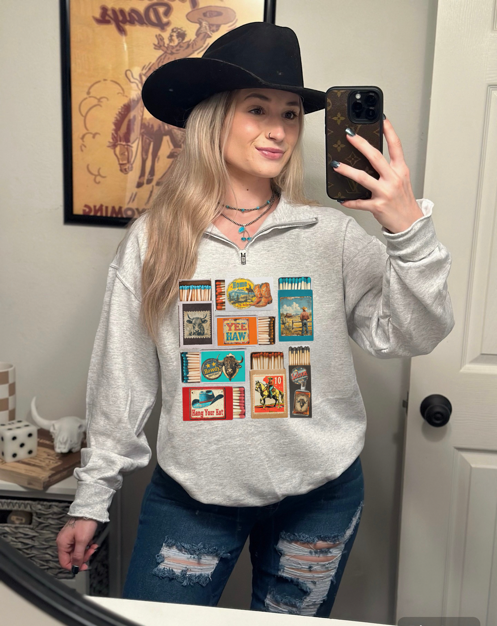 Vintage Western Matchbox Quarter Zip