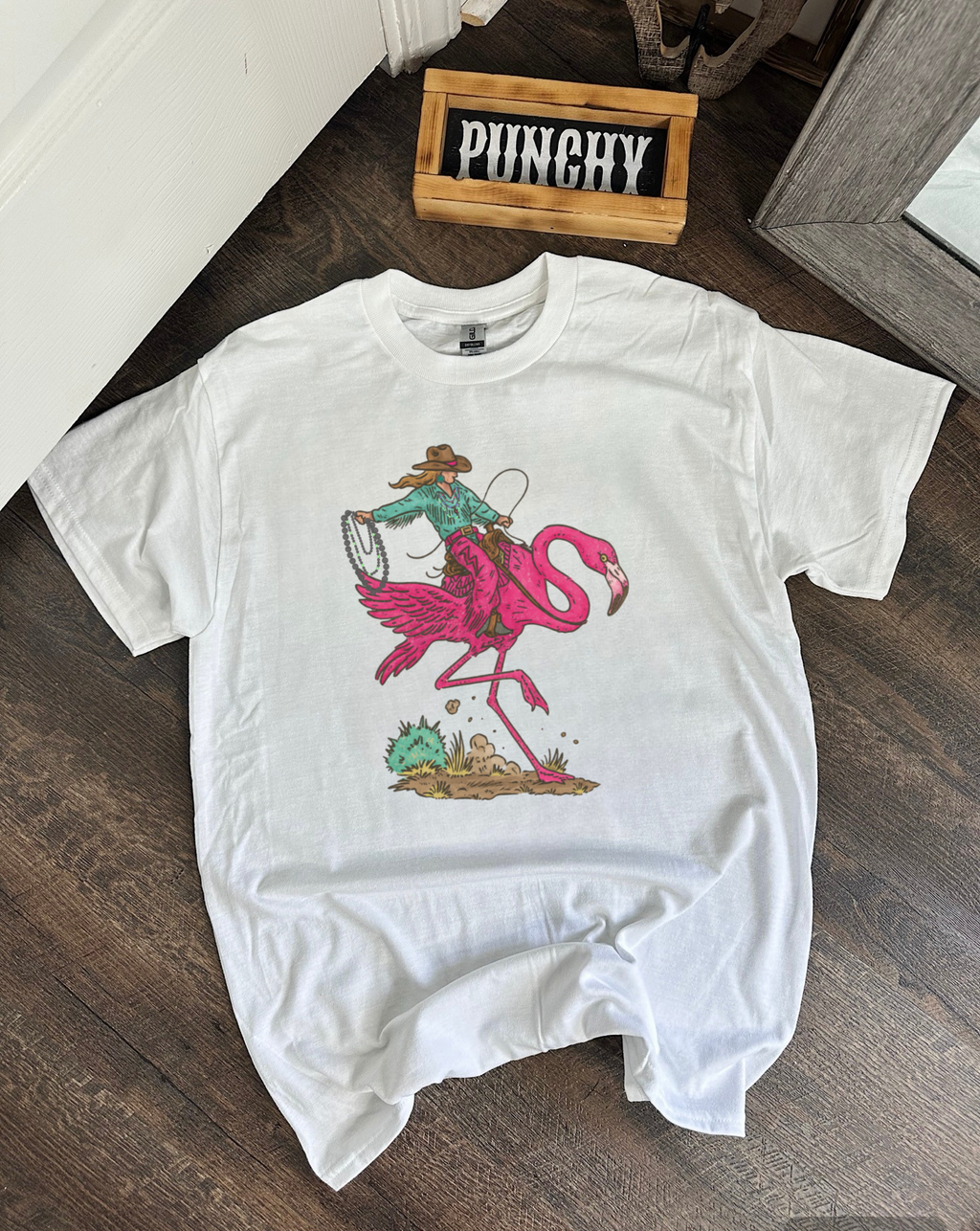 Cowgirl Flamingo Tee or Crewneck