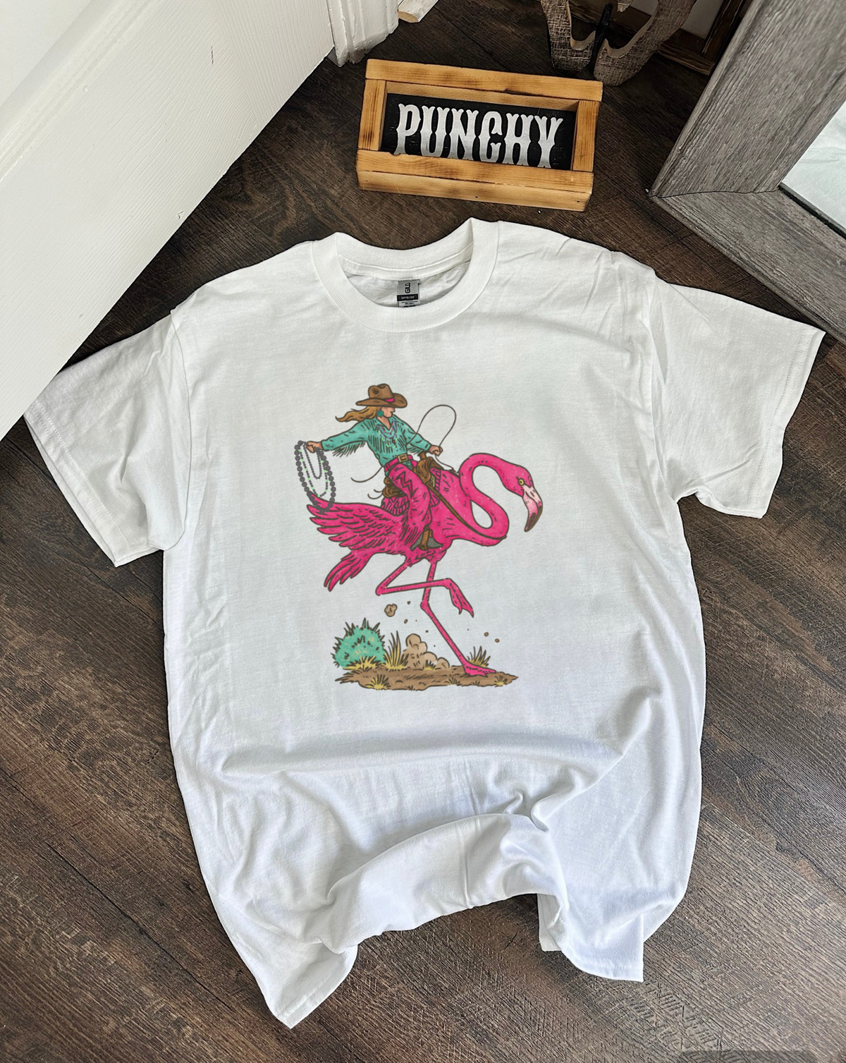Cowgirl Flamingo Tee or Crewneck