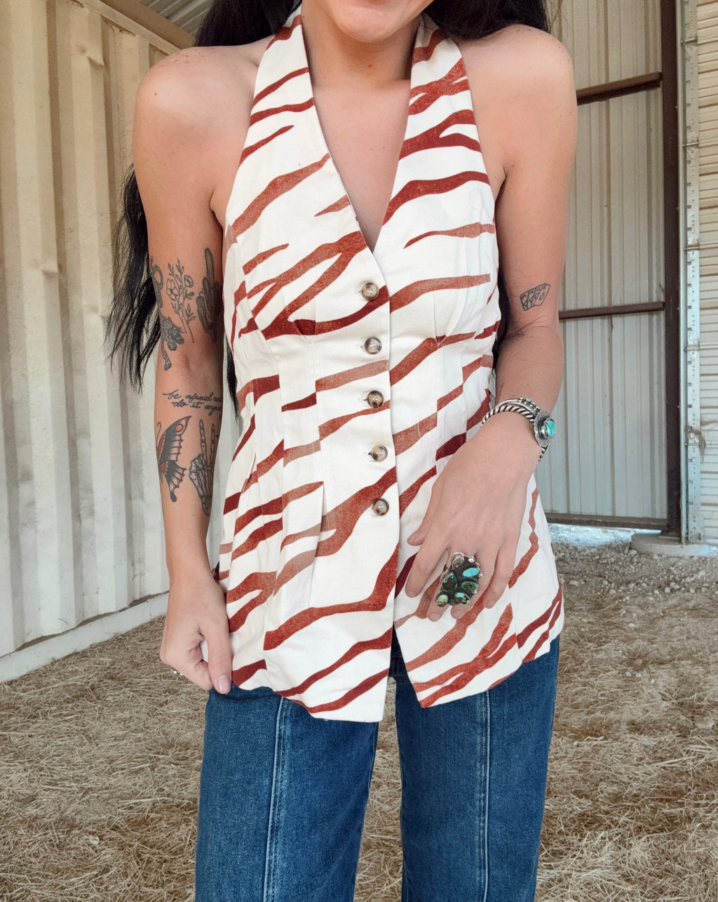 The Taupe Zebra Halter Top
