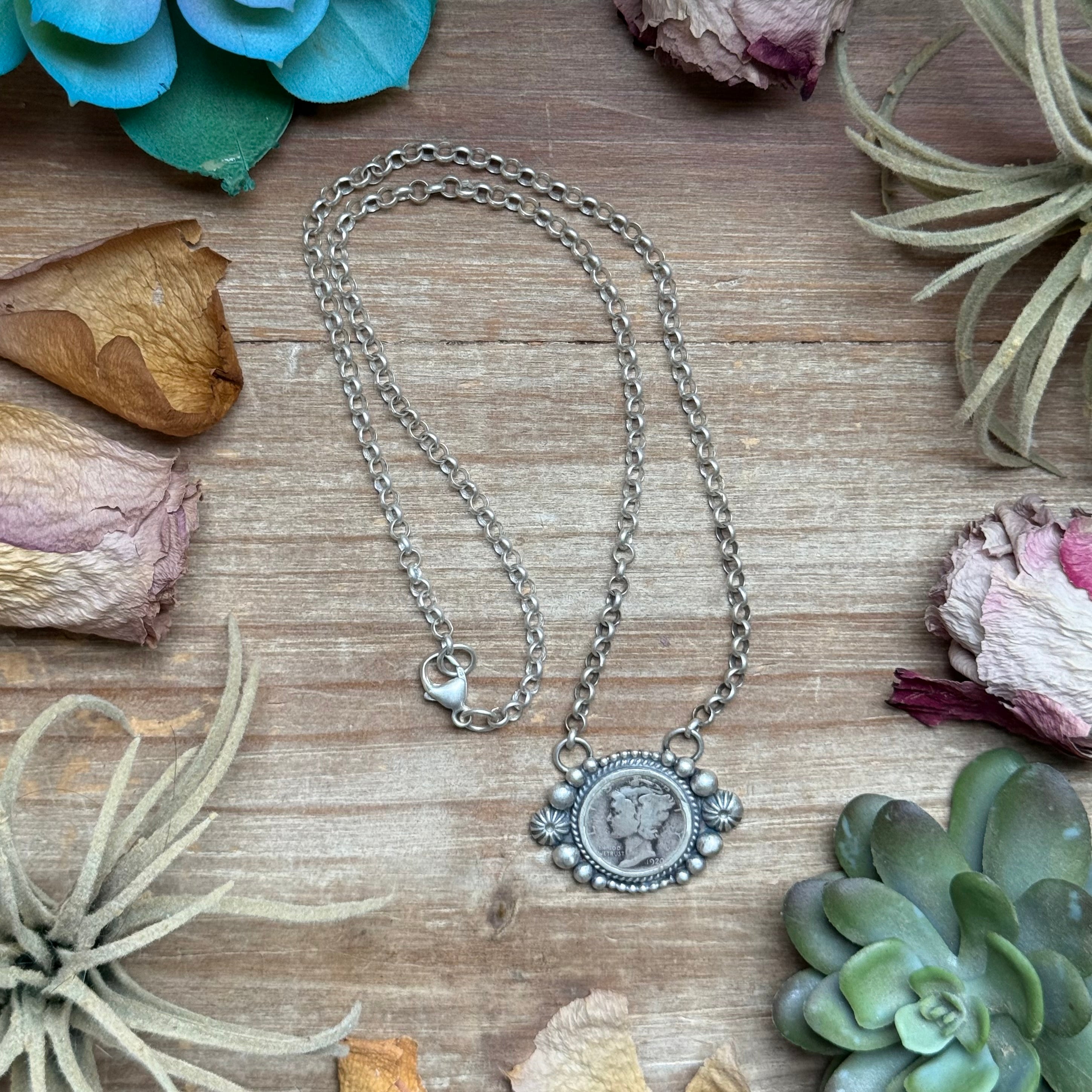 93 - Sterling Silver Mercury Dime Fixed Chain Necklace by Jason Ogg