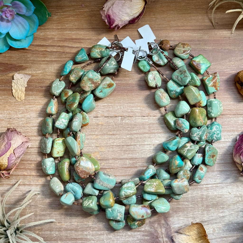 20” Brown Shell & Green Turquoise Nugget Necklace