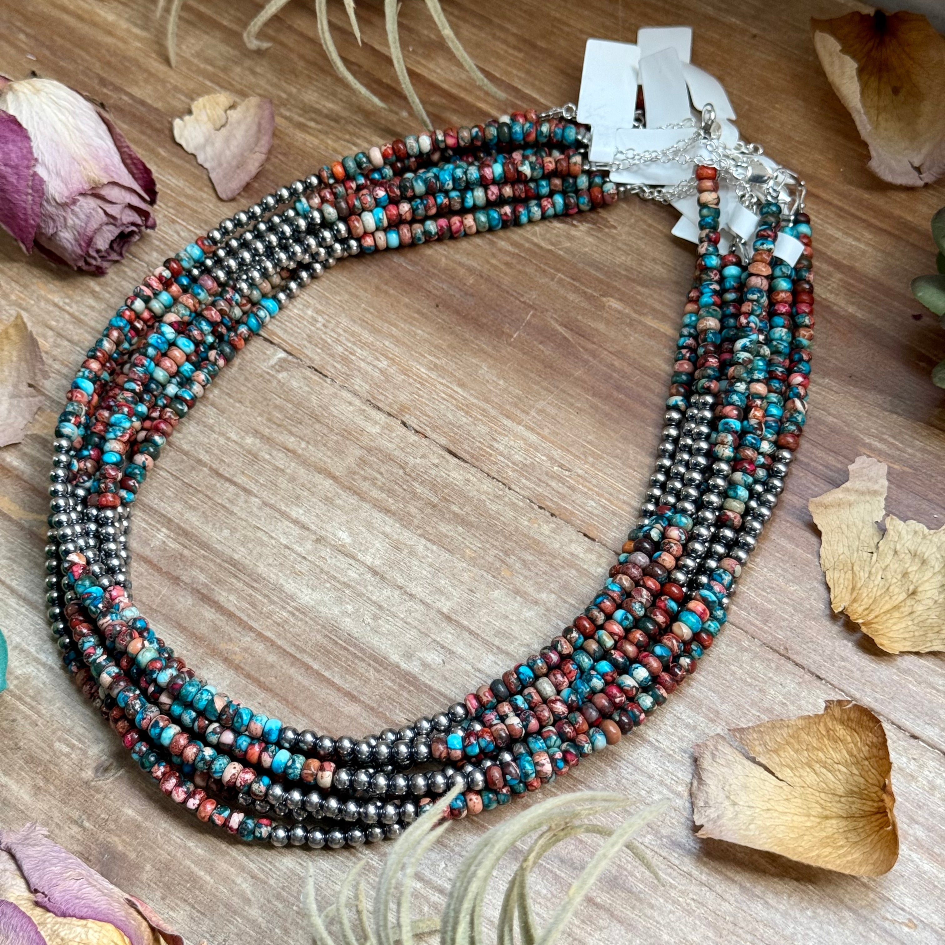 17” Blue & Pink Sea Sediment Necklace – Sterling Silver