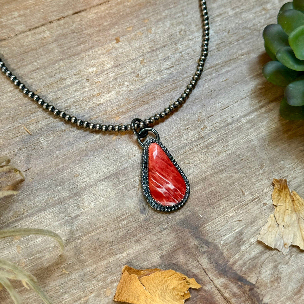 FREE Sterling Silver Pearl Necklace + MJ Red Spiny Oyster Pendant