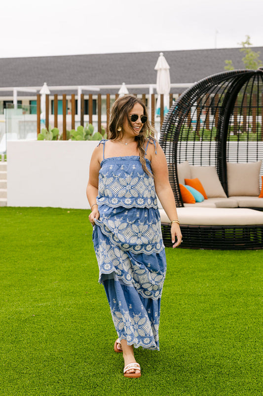 The Venice Maxi Skirt Set in Denim Blue