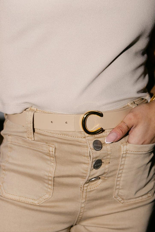 The Lettie Leather Belt in Beige