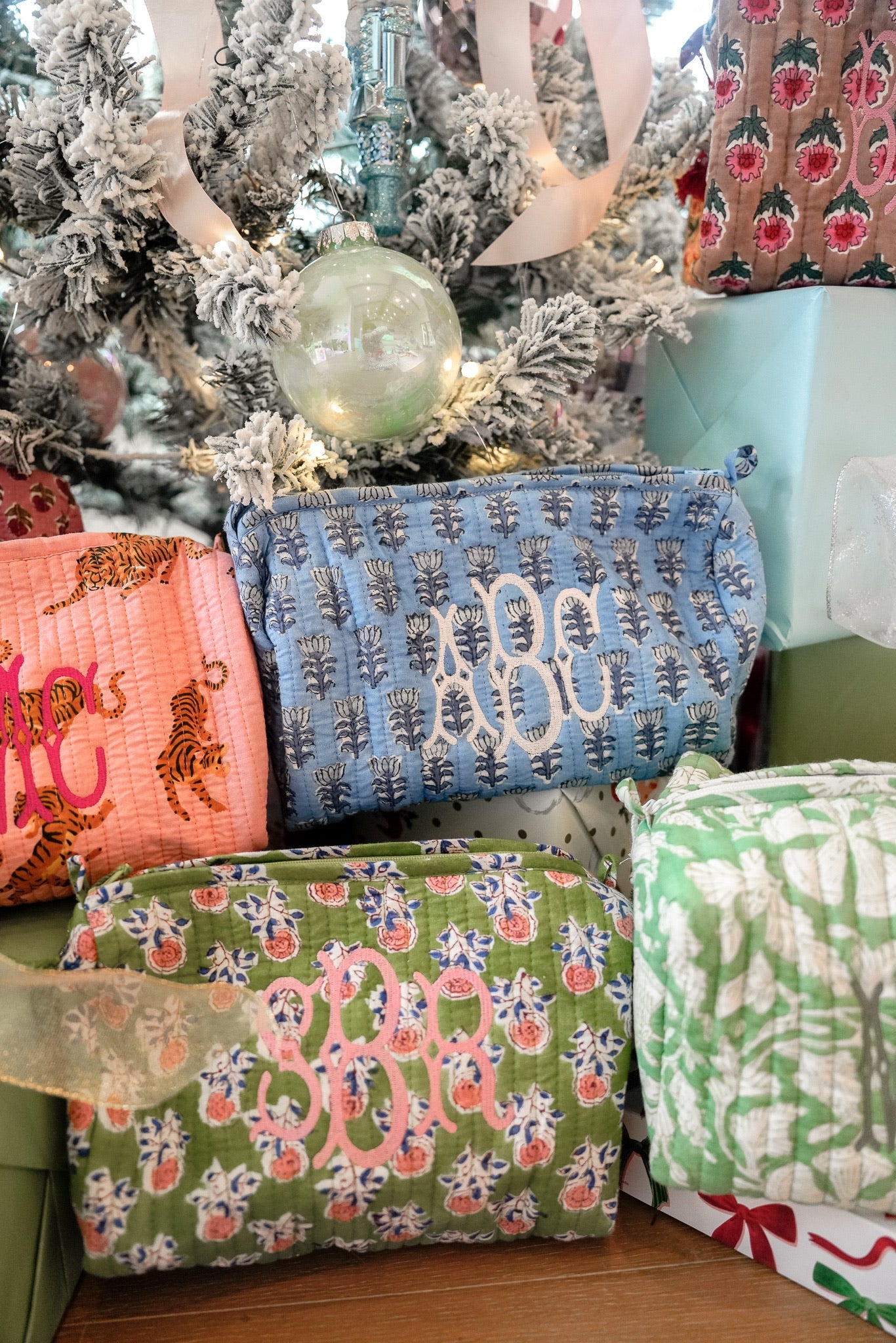 Quilted Block-Print Makeup Bag