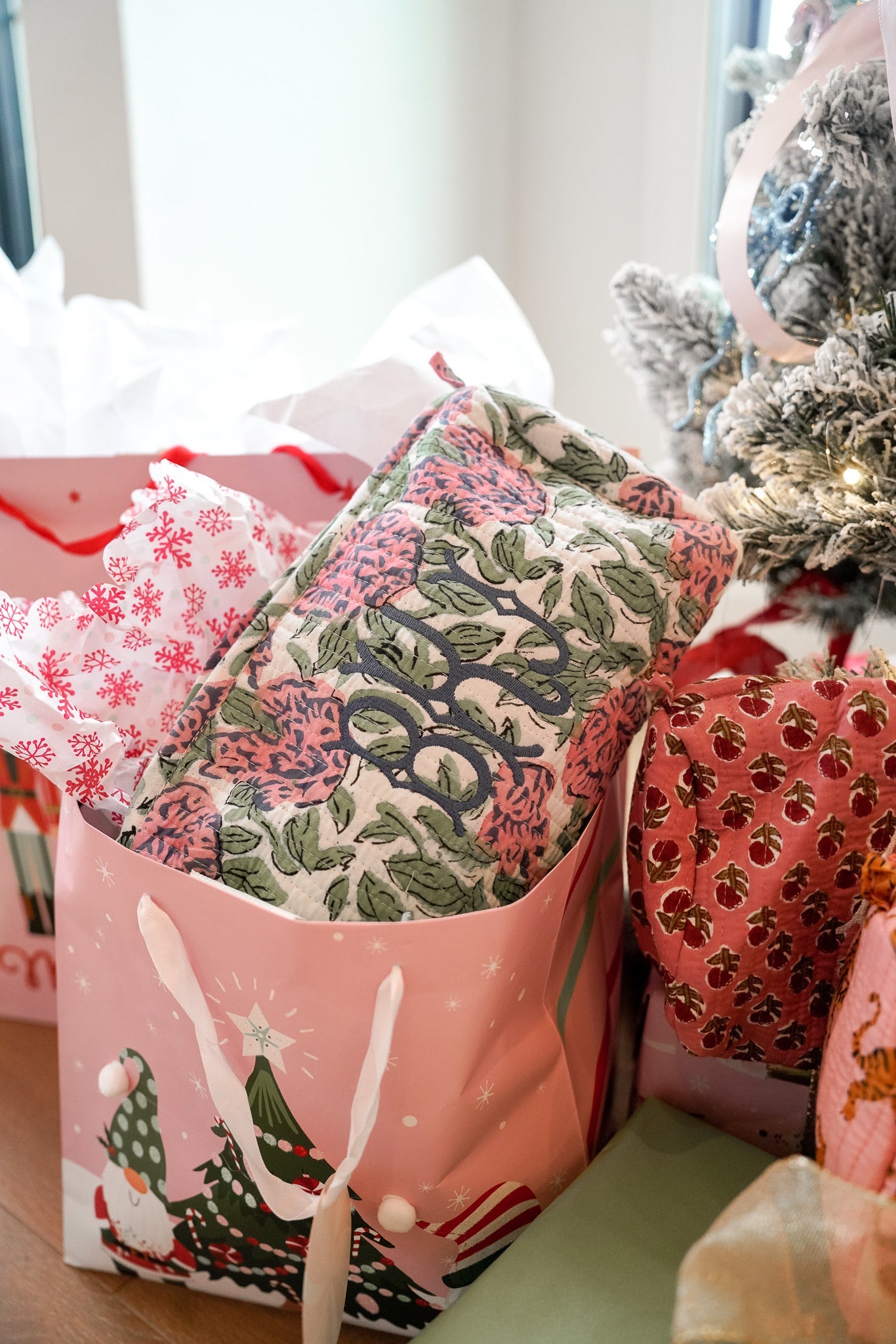 Quilted Block-Print Makeup Bag