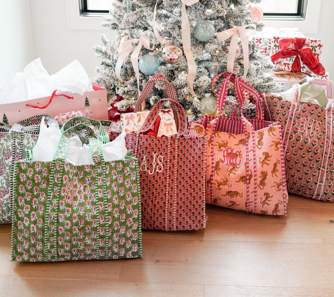 Quilted Block-Print Tote Bag