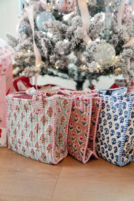 Quilted Block-Print Mini Tote Bag