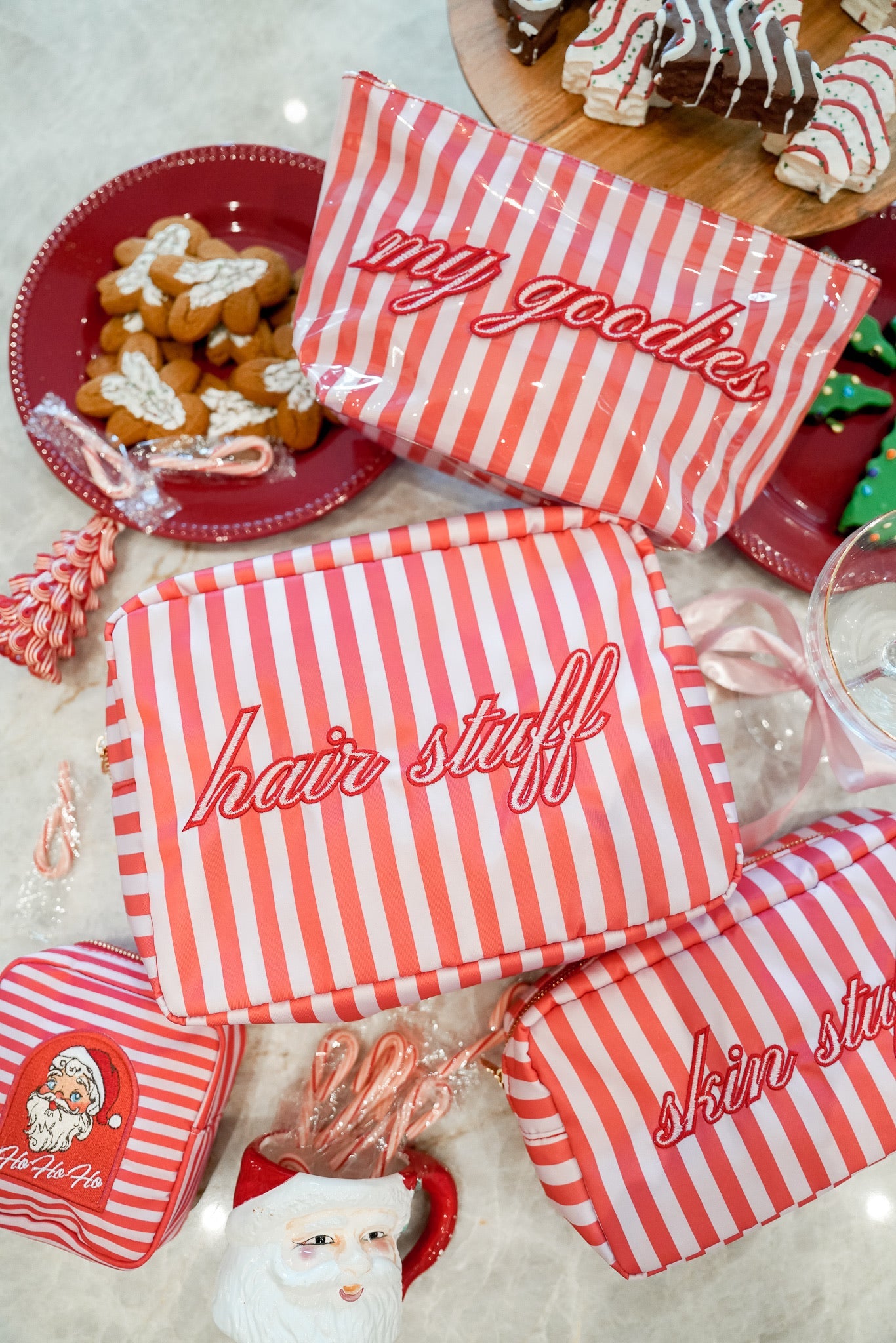 My Goodies - Pink & Red Stripes Clear Coat Bag