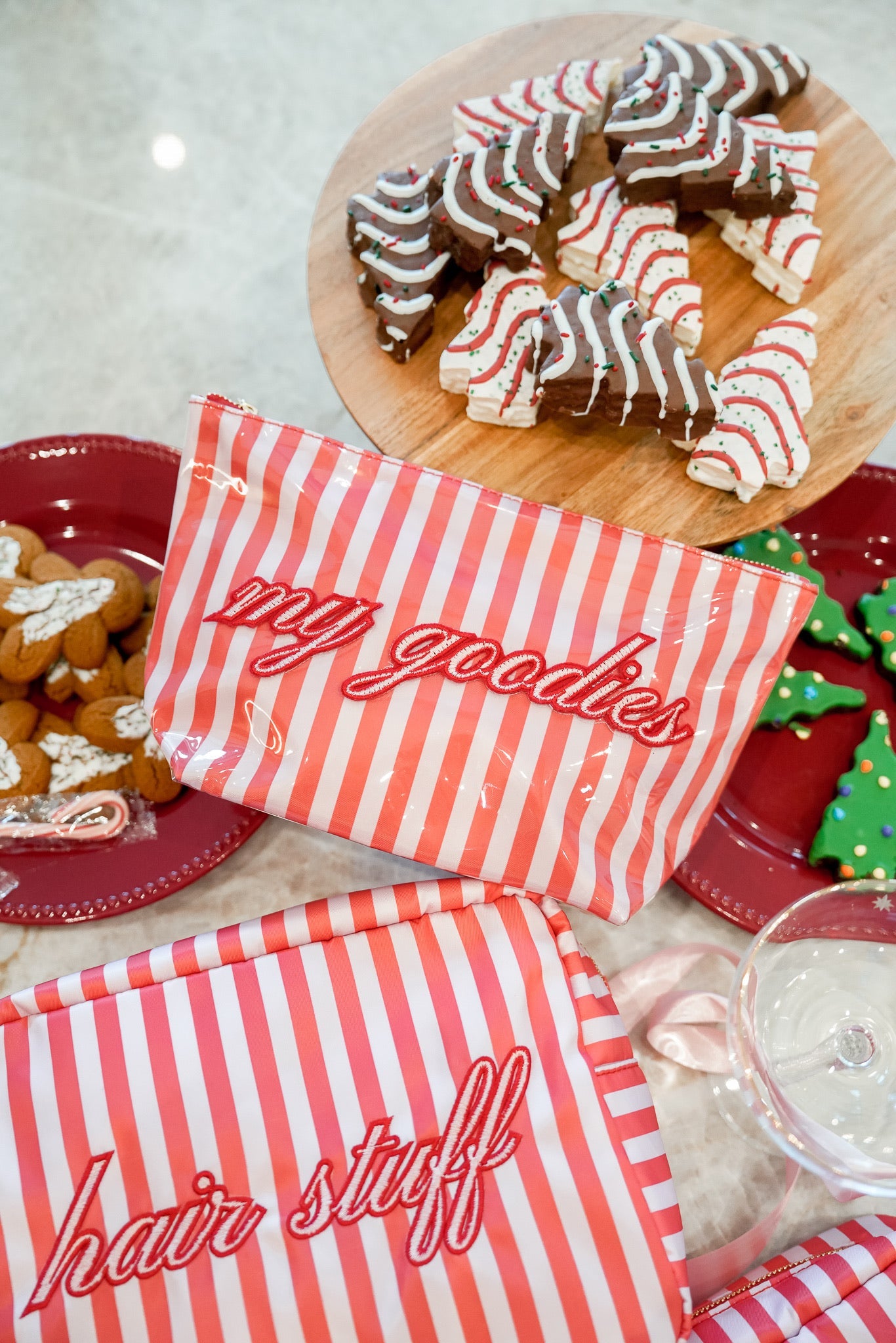 My Goodies - Pink & Red Stripes Clear Coat Bag