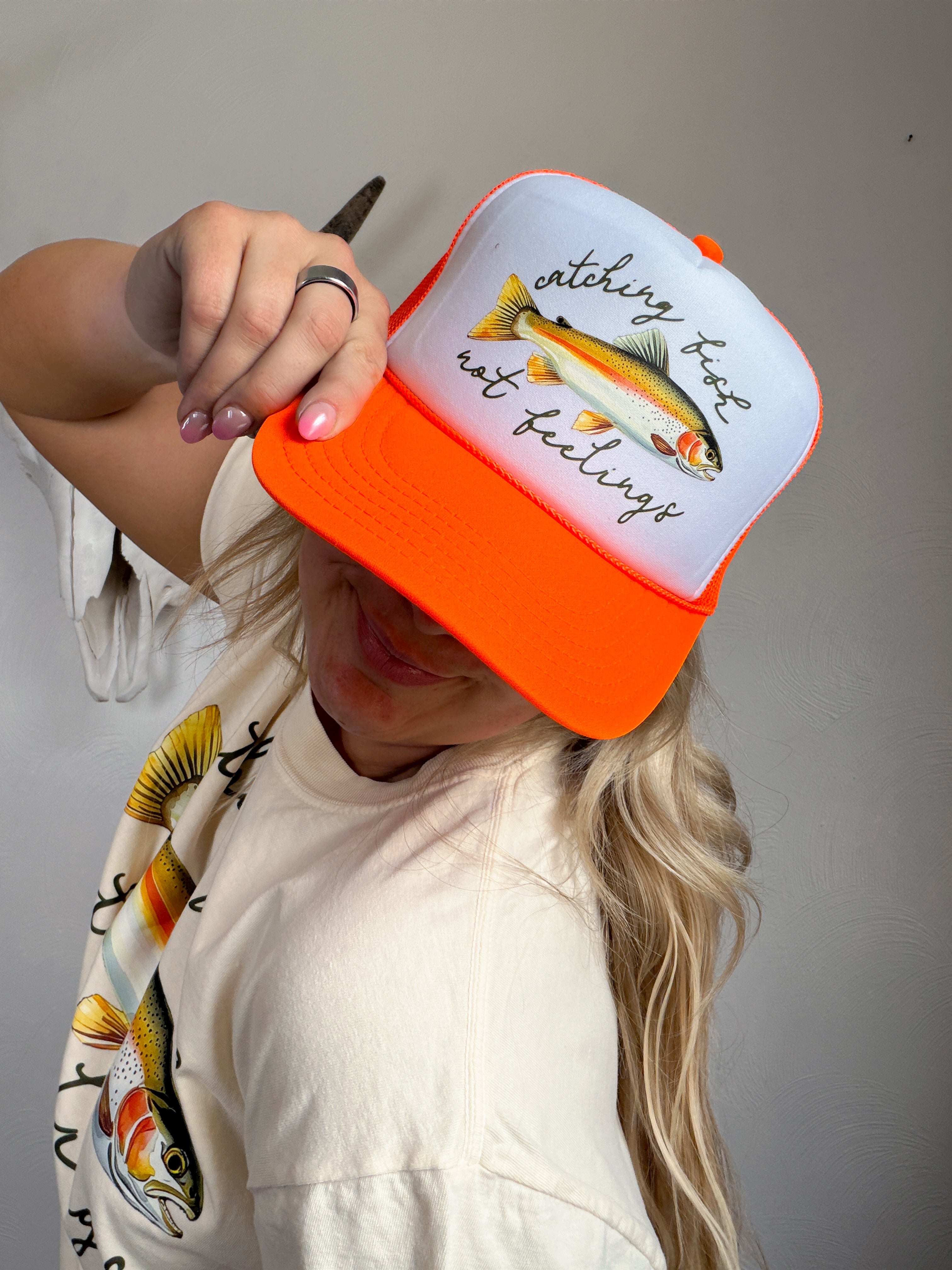 FISH NOT FEELINGS CAP: NEON ORANGE