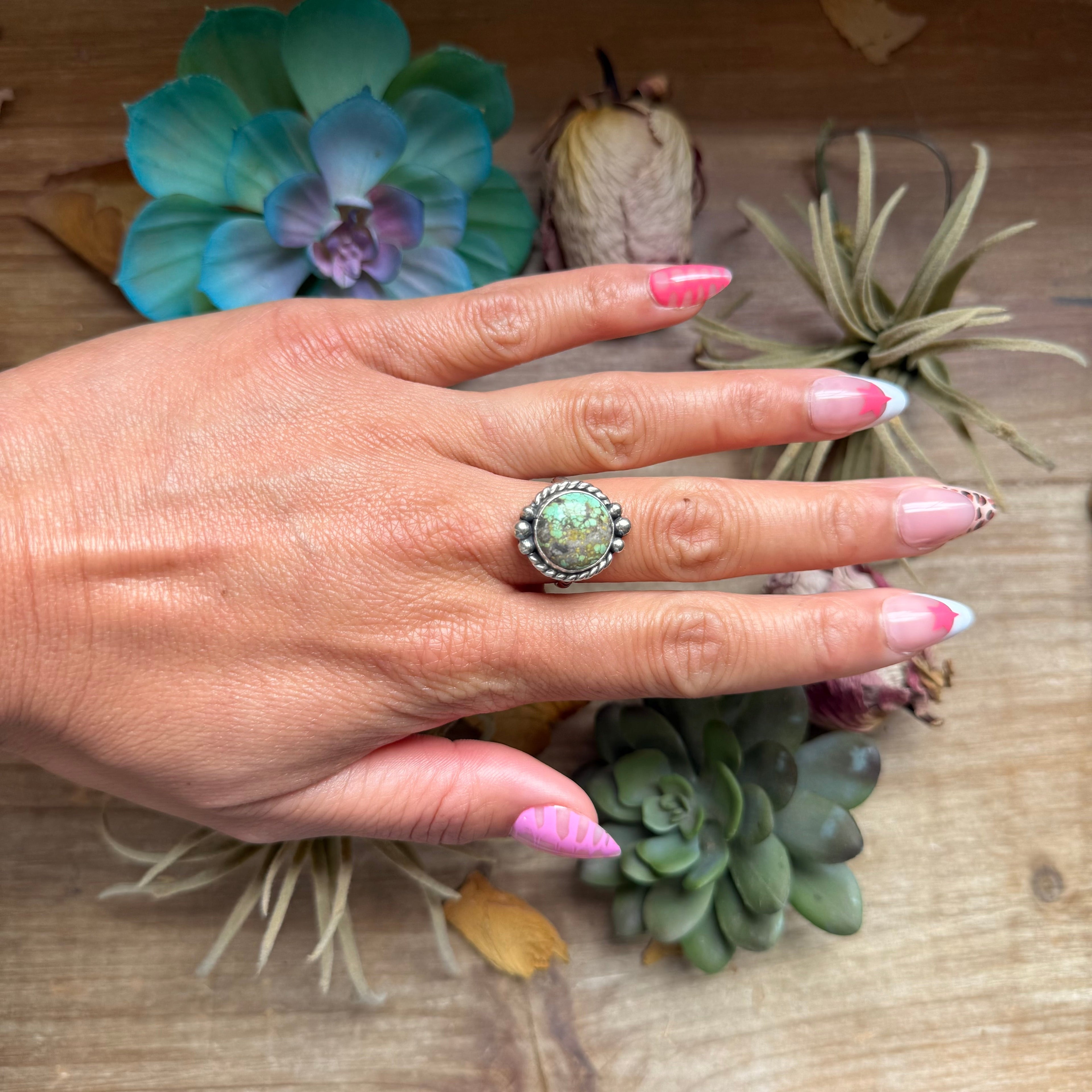 127 - Sterling Silver Firebird Turquoise Medicine Man Eye Stamped Stacking Ring by Jason Ogg