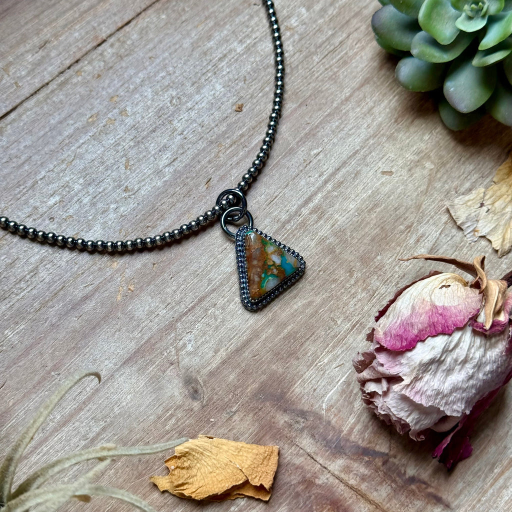 FREE Sterling Silver Pearl Necklace + MJ Triangle Royston Turquoise Pendant
