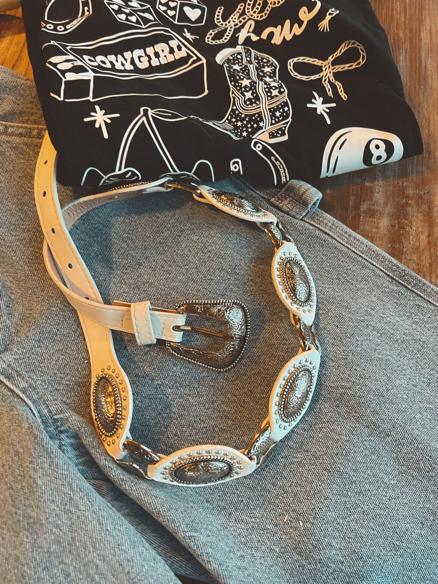 The Talia Western Concho Belt in White