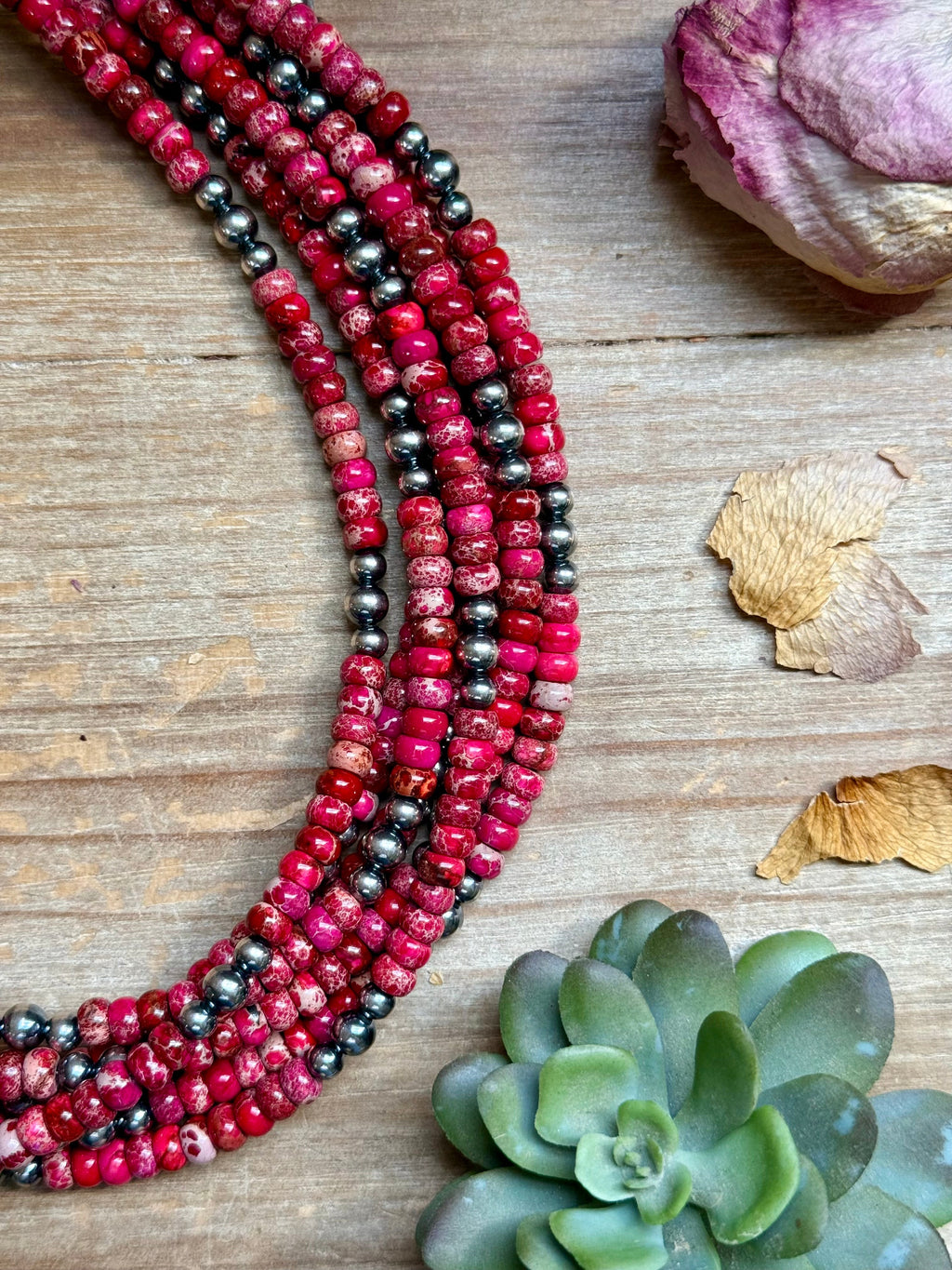 Pink Variscite & Sterling Pearl Necklace 17.5”