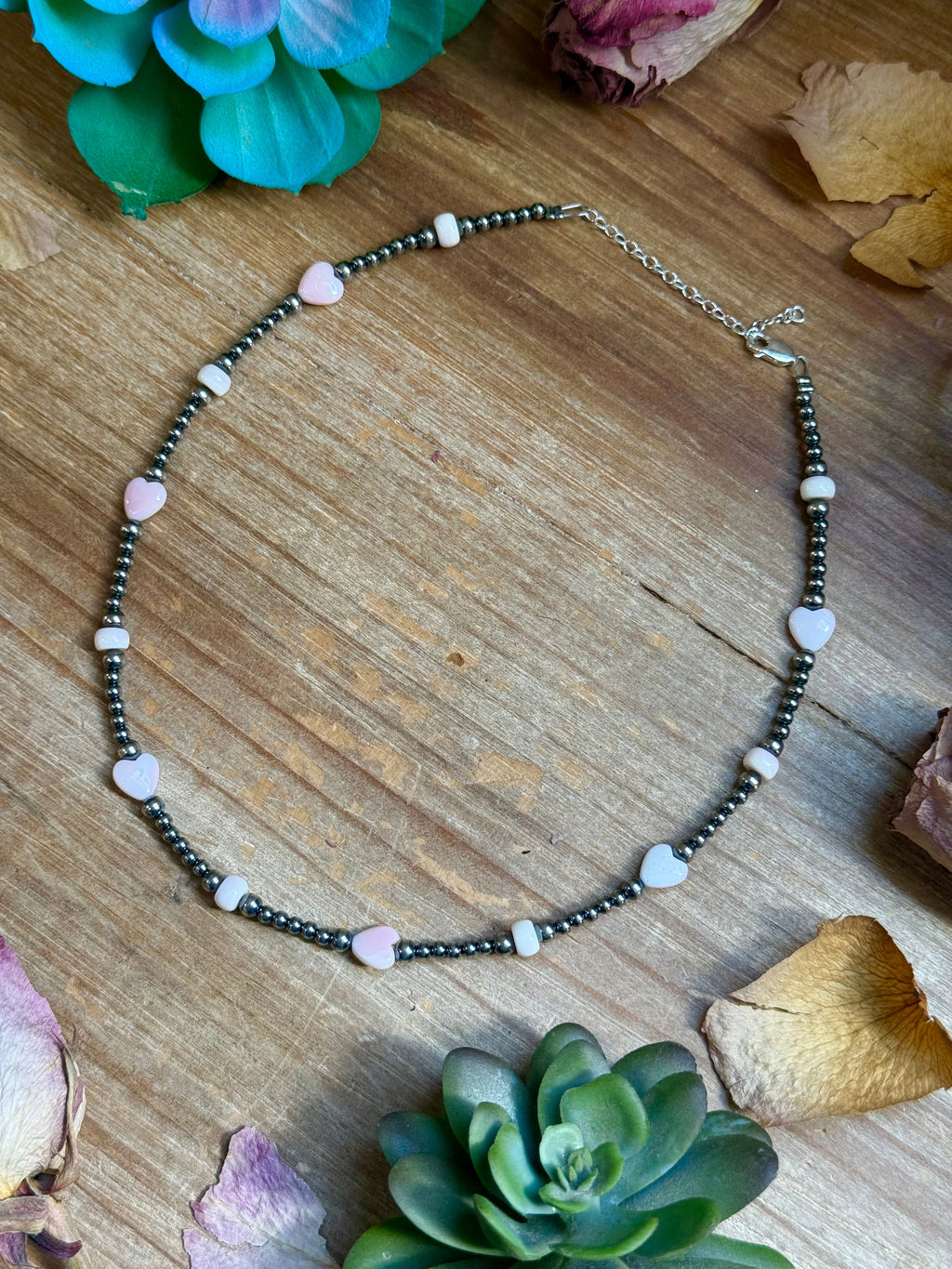 15” Pink Conch Heart Necklace – Sterling Silver Pearls
