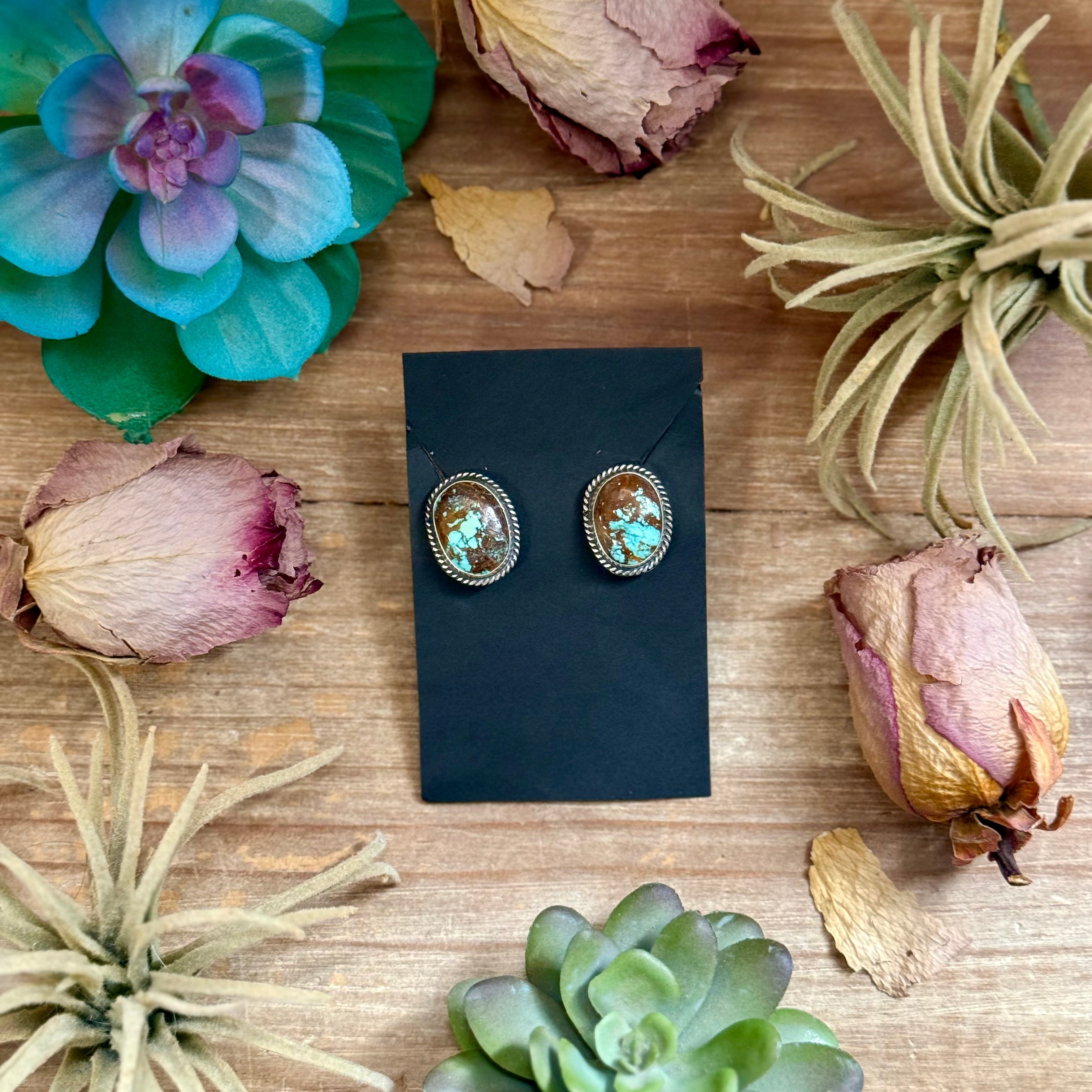 Sterling Silver Rising Phoenix Turquoise Stud Earrings – Handmade by Artist Jason Ogg