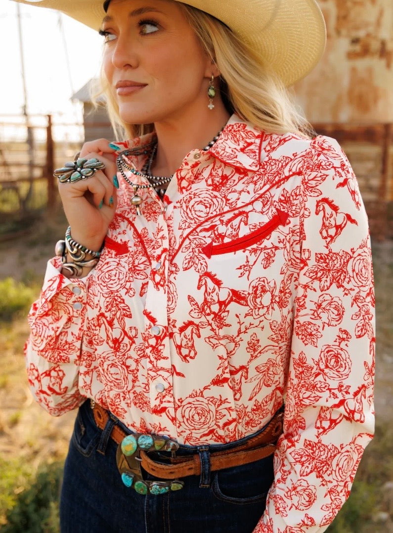 The Red Floral Horse Performance Top-BEST SELLER