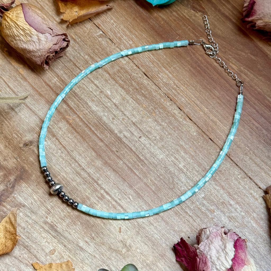 Turquoise Shell Heishi Necklace – 15"