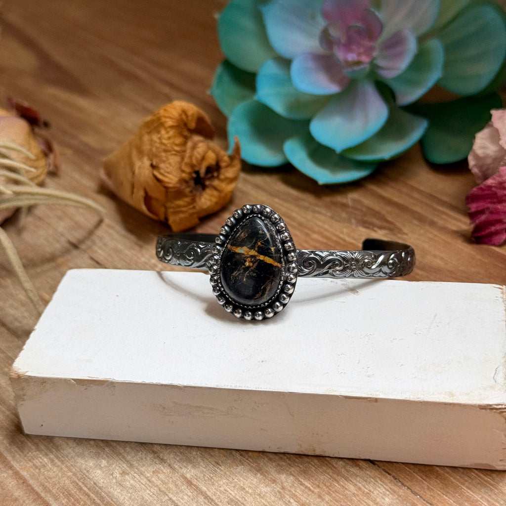 MJ Oval Black Jack Turquoise Sterling Silver Cuff