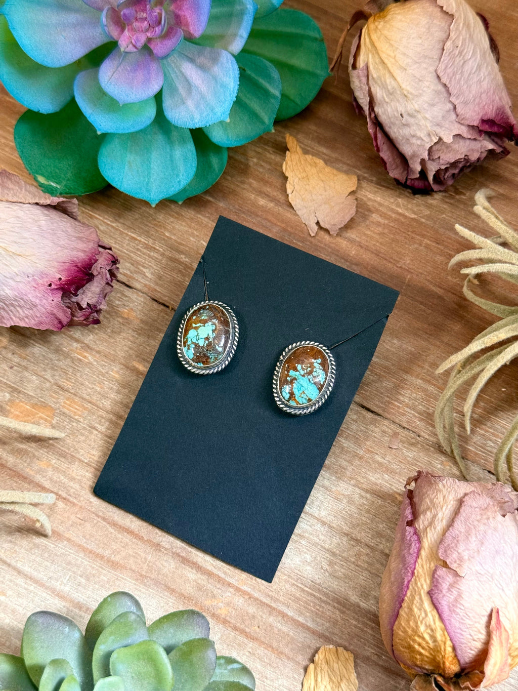 Sterling Silver Rising Phoenix Turquoise Stud Earrings – Handmade by Artist Jason Ogg
