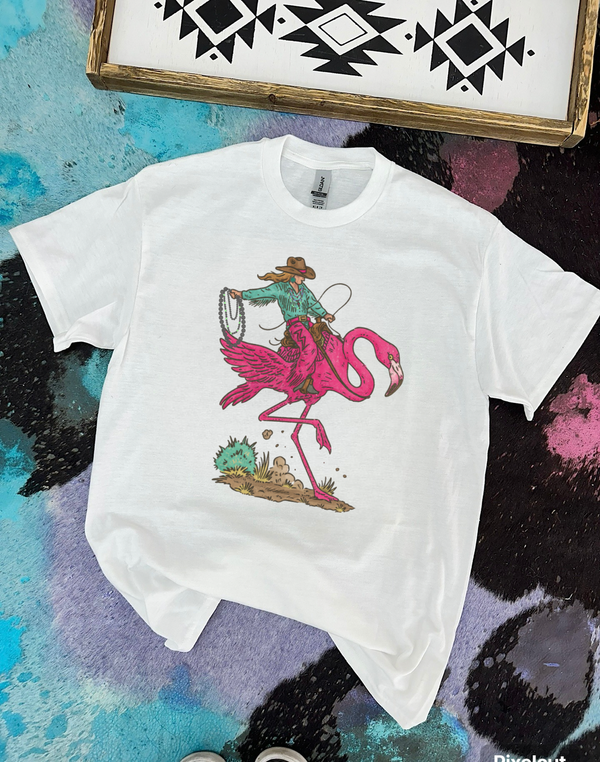 Cowgirl Flamingo Tee or Crewneck