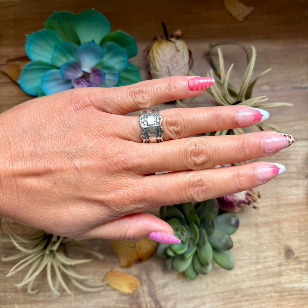 145-152 Sterling Silver Hand Milled Stamped Scalloped Edge Ring by Jason Ogg